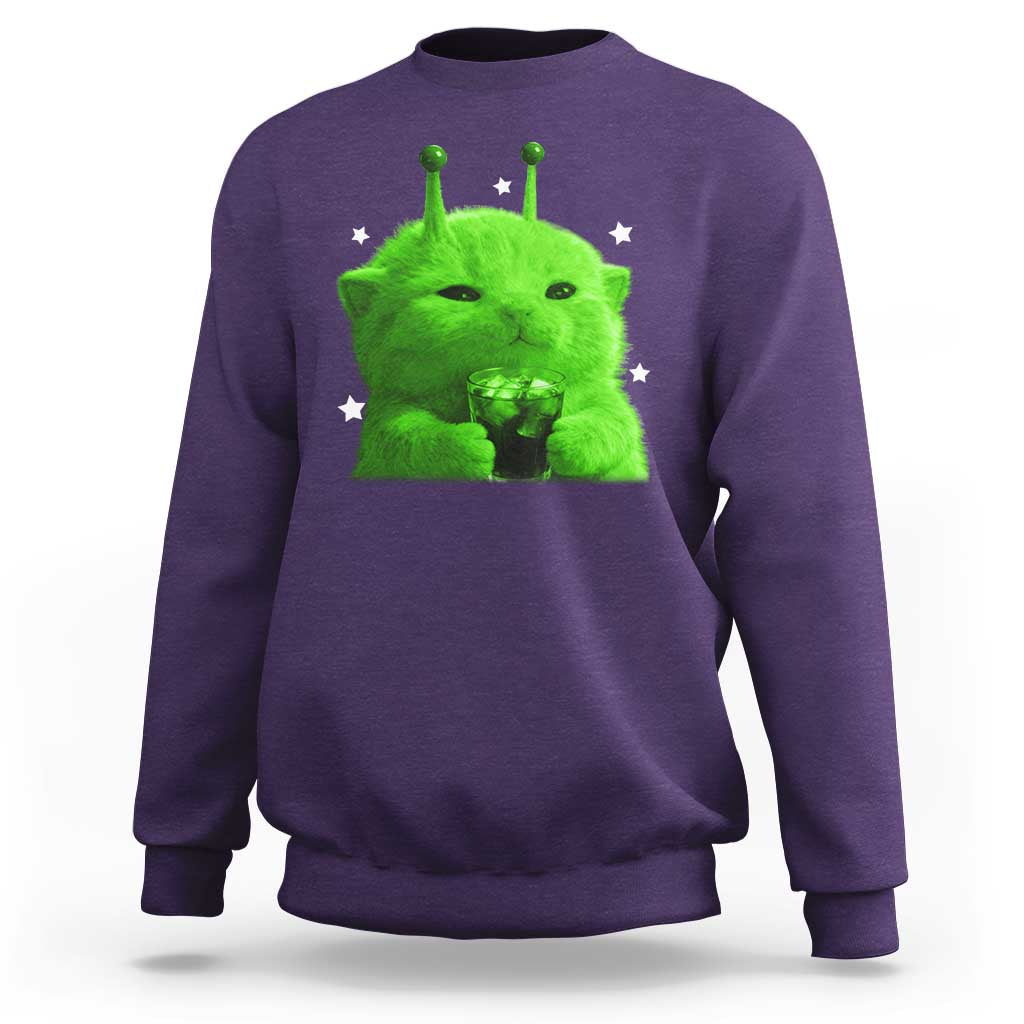 Funny Alien Cat Meme Sweatshirt Funny Kitten 90s Retro Vintage Graphic Weird Cats Y2k - Wonder Print Shop