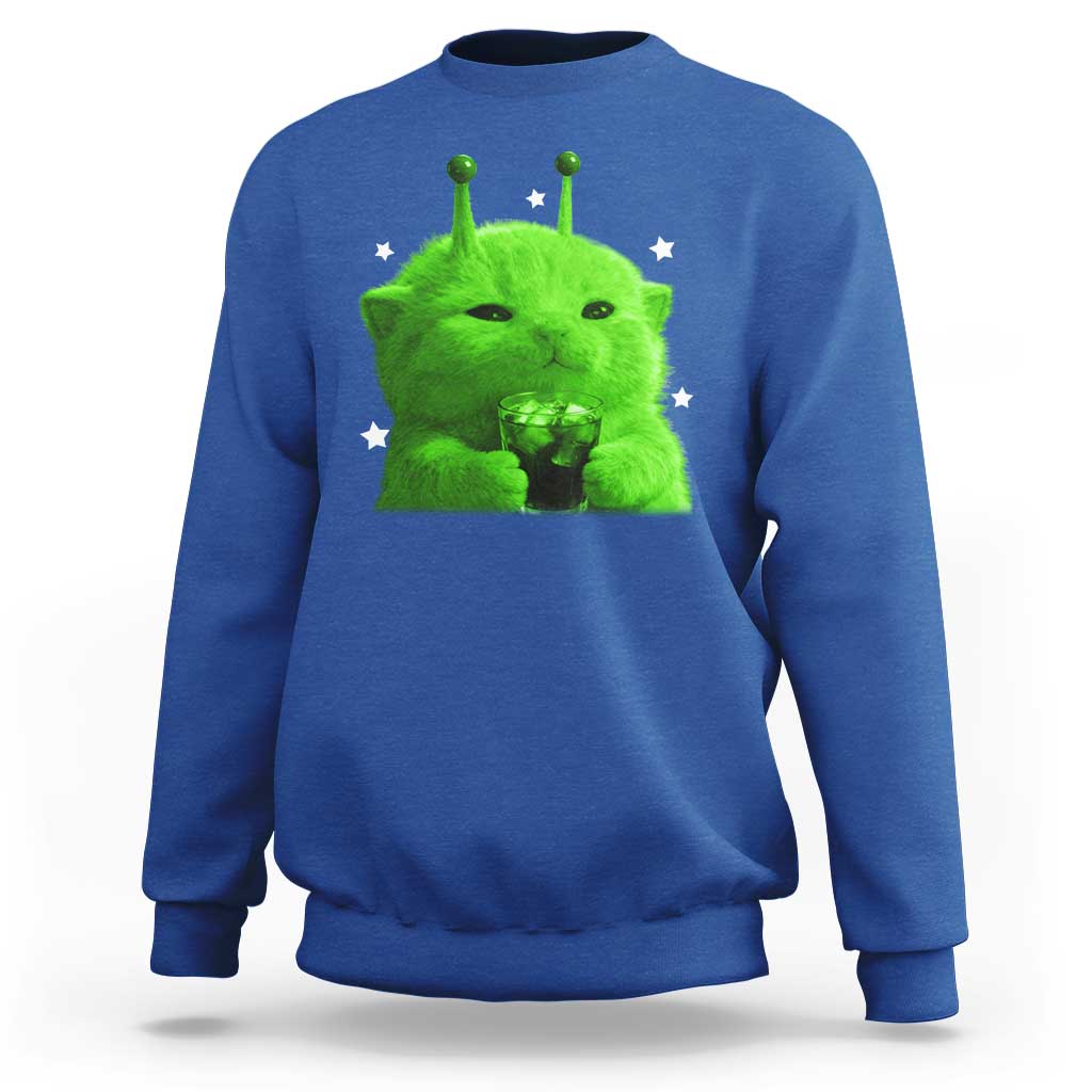 Funny Alien Cat Meme Sweatshirt Funny Kitten 90s Retro Vintage Graphic Weird Cats Y2k - Wonder Print Shop