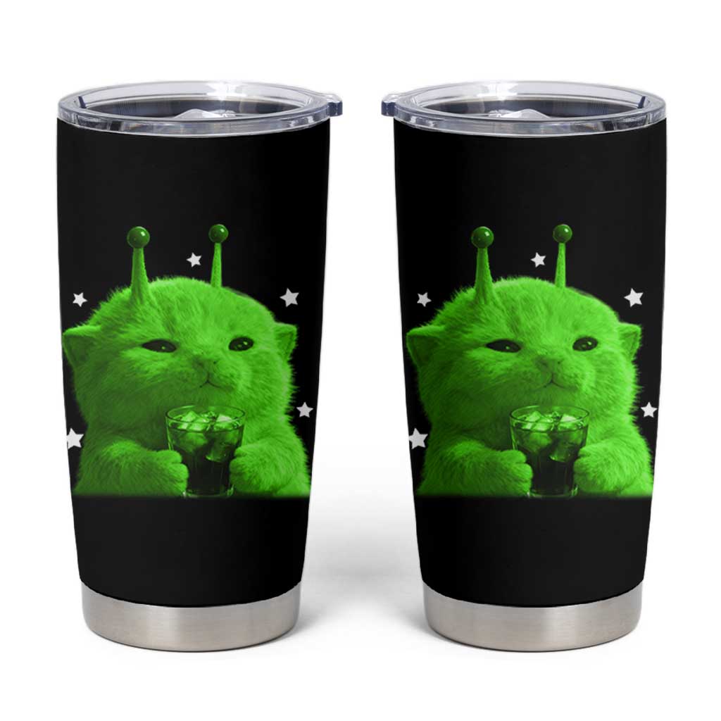 Funny Alien Cat Meme Tumbler Cup Funny Kitten 90s Retro Vintage Graphic Weird Cats Y2k - Wonder Print Shop