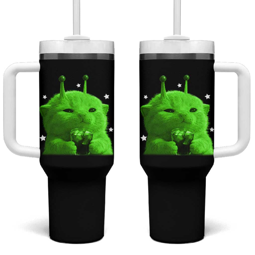 Funny Alien Cat Meme Tumbler With Handle Funny Kitten 90s Retro Vintage Graphic Weird Cats Y2k - Wonder Print Shop