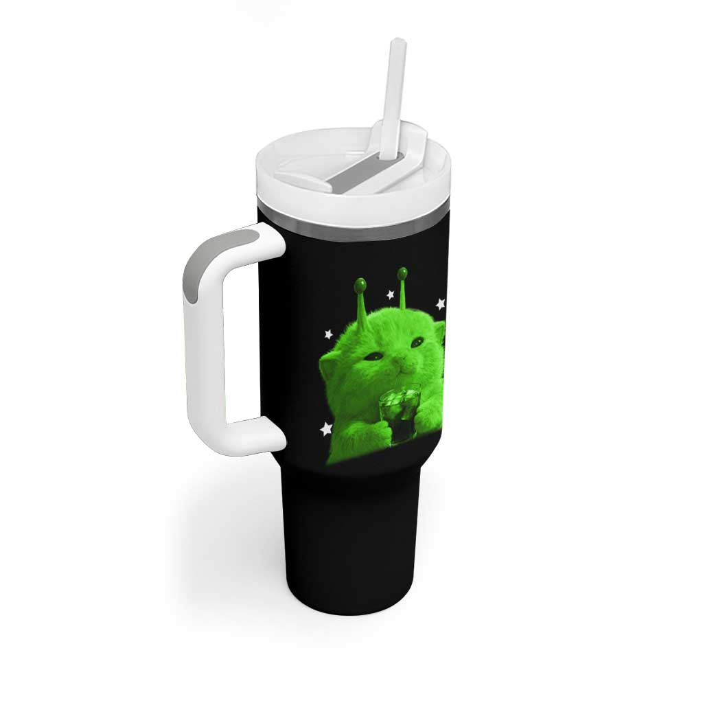 Funny Alien Cat Meme Tumbler With Handle Funny Kitten 90s Retro Vintage Graphic Weird Cats Y2k - Wonder Print Shop