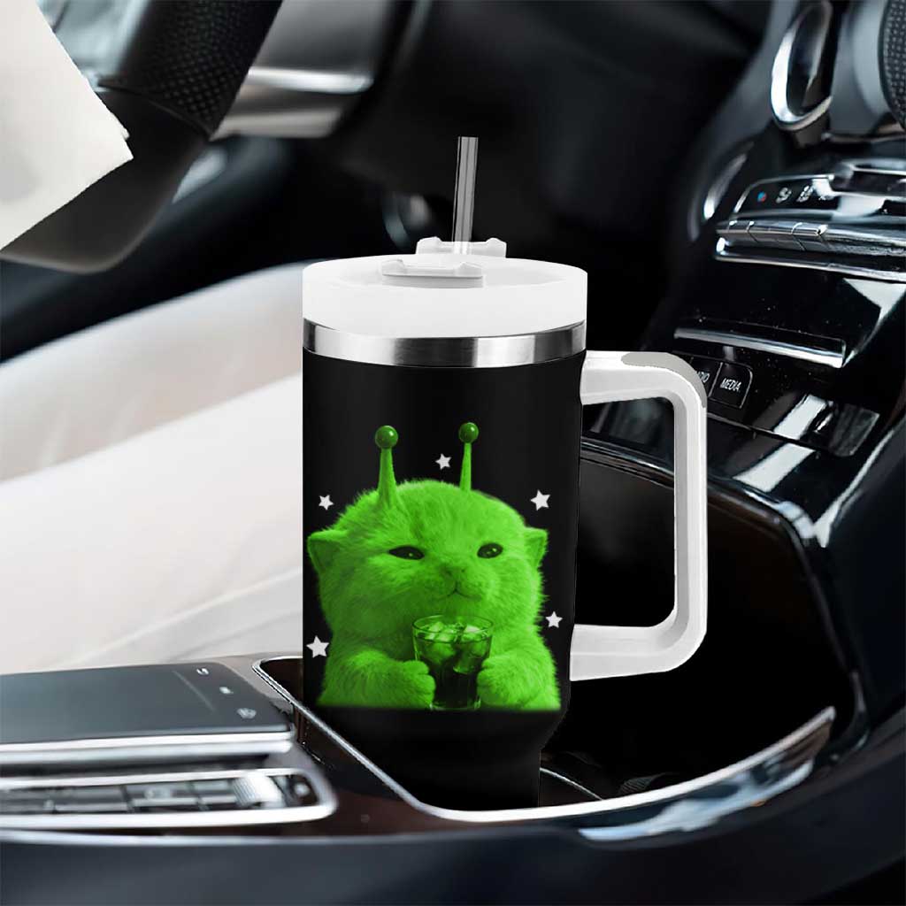 Funny Alien Cat Meme Tumbler With Handle Funny Kitten 90s Retro Vintage Graphic Weird Cats Y2k - Wonder Print Shop
