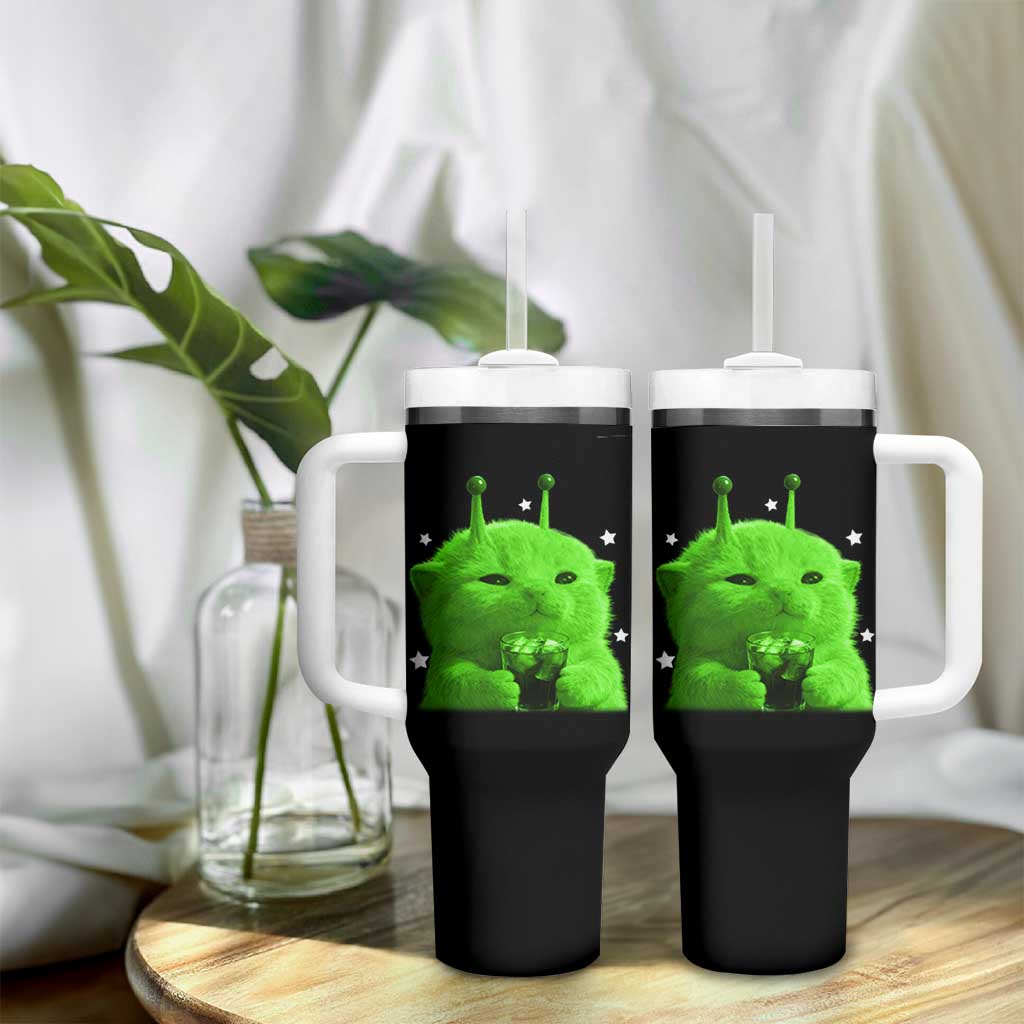 Funny Alien Cat Meme Tumbler With Handle Funny Kitten 90s Retro Vintage Graphic Weird Cats Y2k - Wonder Print Shop