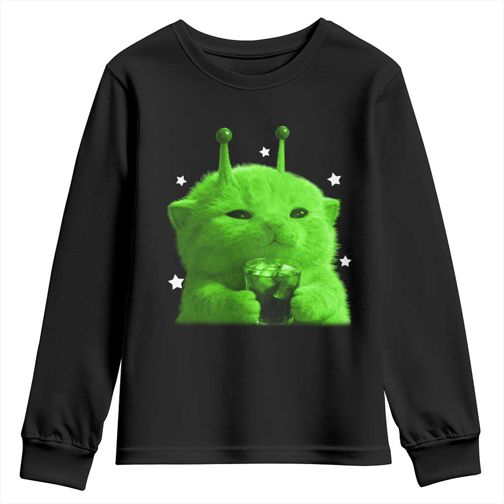 Funny Alien Cat Meme Youth Sweatshirt Funny Kitten 90s Retro Vintage Graphic Weird Cats Y2k - Wonder Print Shop