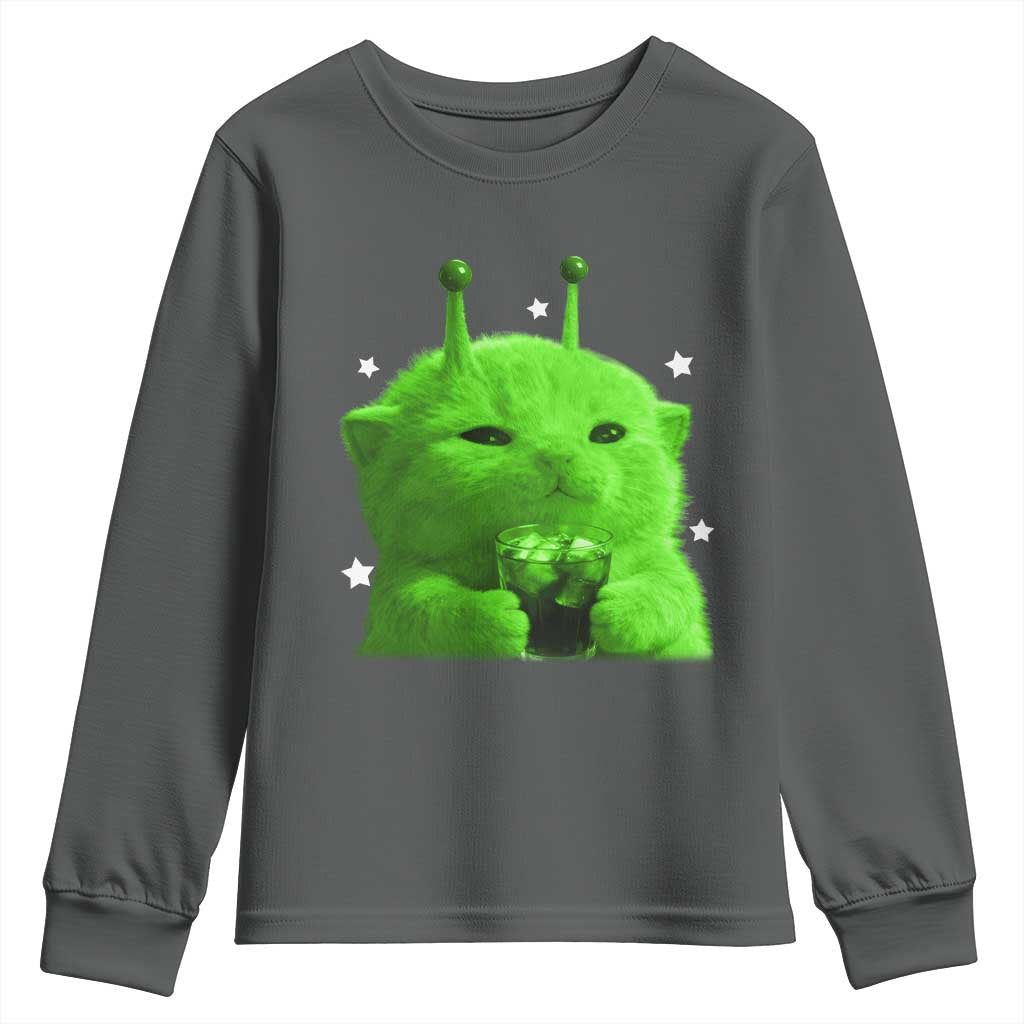 Funny Alien Cat Meme Youth Sweatshirt Funny Kitten 90s Retro Vintage Graphic Weird Cats Y2k - Wonder Print Shop