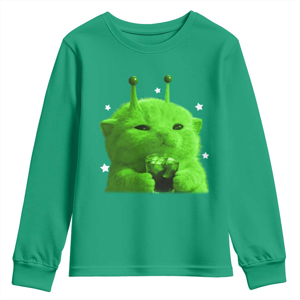 Funny Alien Cat Meme Youth Sweatshirt Funny Kitten 90s Retro Vintage Graphic Weird Cats Y2k - Wonder Print Shop