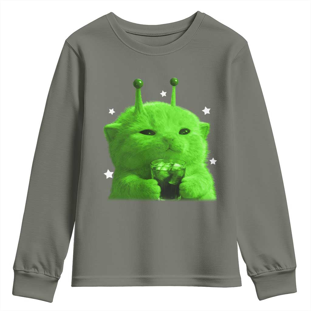 Funny Alien Cat Meme Youth Sweatshirt Funny Kitten 90s Retro Vintage Graphic Weird Cats Y2k - Wonder Print Shop