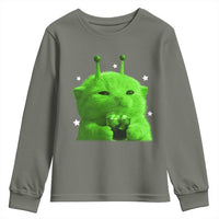 Funny Alien Cat Meme Youth Sweatshirt Funny Kitten 90s Retro Vintage Graphic Weird Cats Y2k - Wonder Print Shop