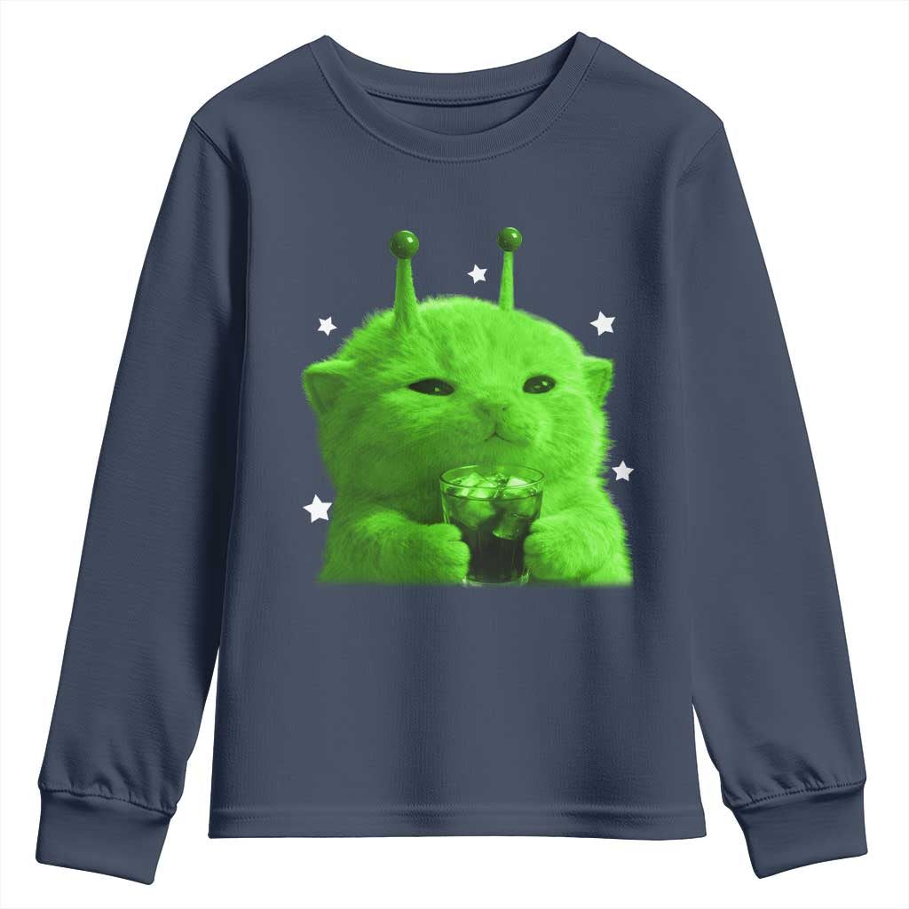 Funny Alien Cat Meme Youth Sweatshirt Funny Kitten 90s Retro Vintage Graphic Weird Cats Y2k - Wonder Print Shop