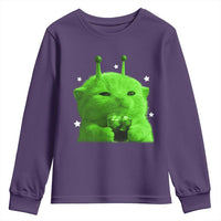 Funny Alien Cat Meme Youth Sweatshirt Funny Kitten 90s Retro Vintage Graphic Weird Cats Y2k - Wonder Print Shop