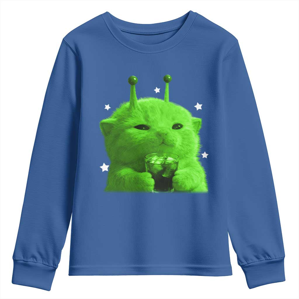 Funny Alien Cat Meme Youth Sweatshirt Funny Kitten 90s Retro Vintage Graphic Weird Cats Y2k - Wonder Print Shop