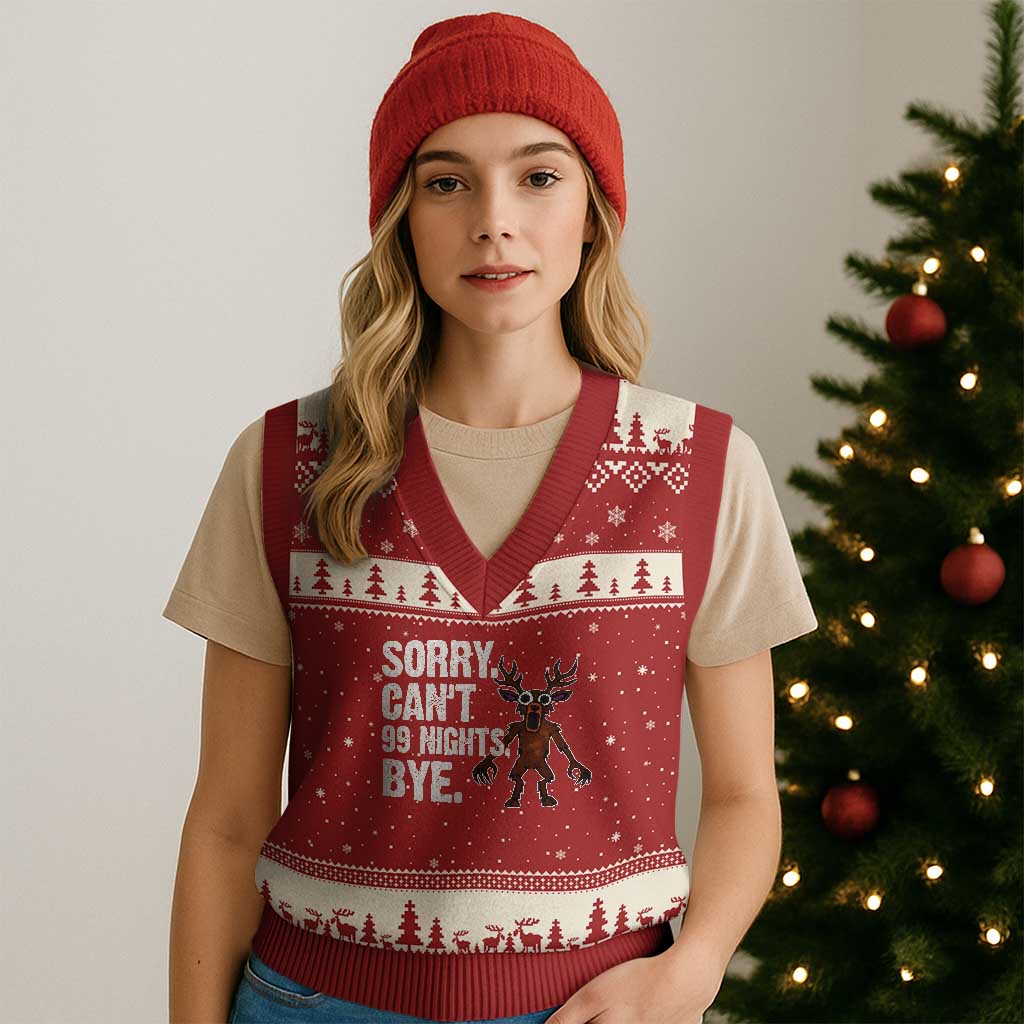 Sorry Cant 99 Nights Bye In The Forest V-Neck Knit Sweater Vest Funny Gamer Gift - Wonder Print Shop