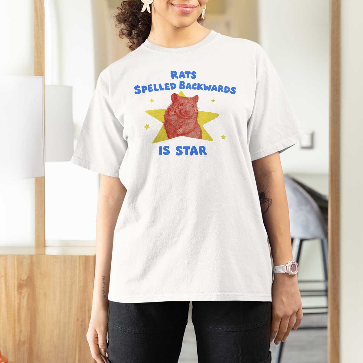 Rats Spelled Backwards Is Star T Shirt For Women Sarcastic Rat Meme - Wonder Print Shop