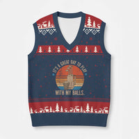 Funny Golf V-Neck Knit Sweater Vest Retro Its A Great Day To Play With My Balls - Wonder Print Shop