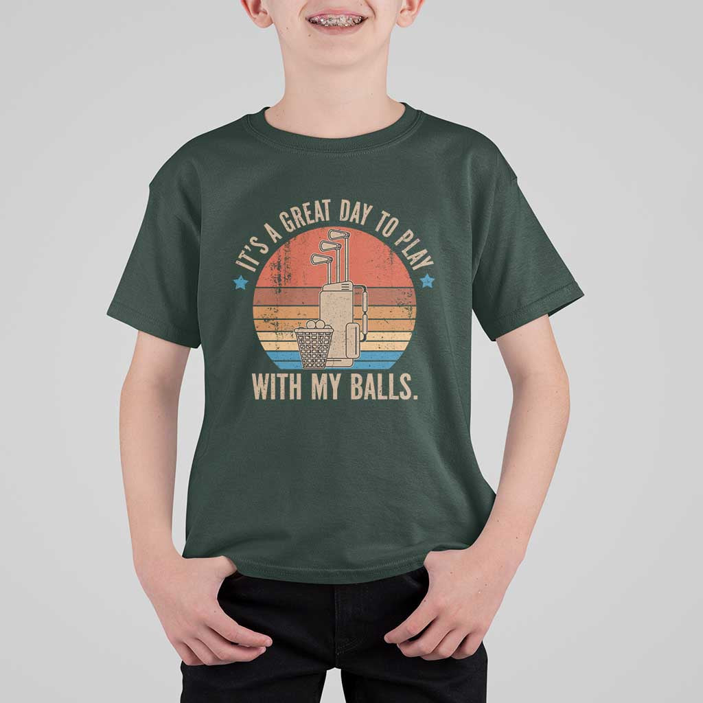 Funny Golf T Shirt For Kid Retro Its A Great Day To Play With My Balls - Wonder Print Shop