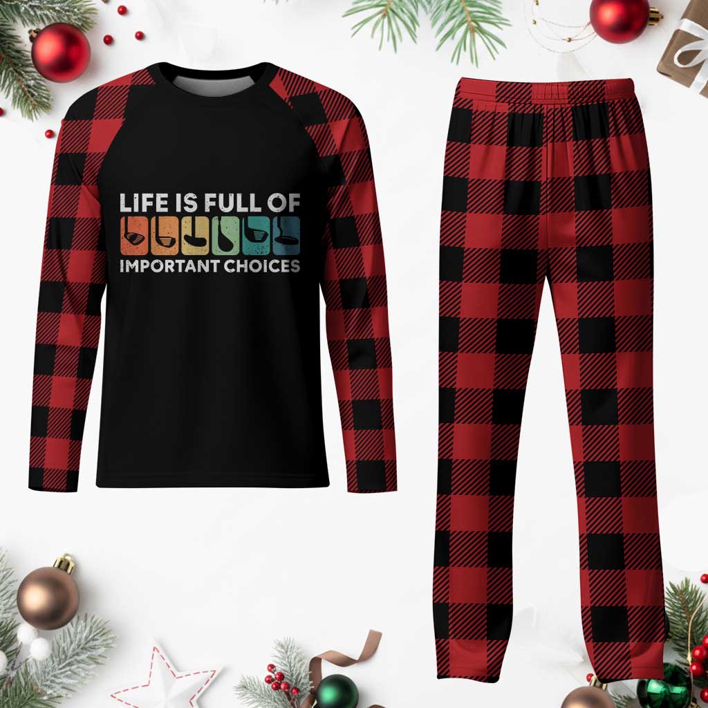 Life is Full of Important Choices Plaid Pajama Set Funny Retro Golfing Clubs Golf Lover Gift - Wonder Print Shop