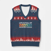 Life is Full of Important Choices V-Neck Knit Sweater Vest Funny Retro Golfing Clubs Golf Lover Gift - Wonder Print Shop