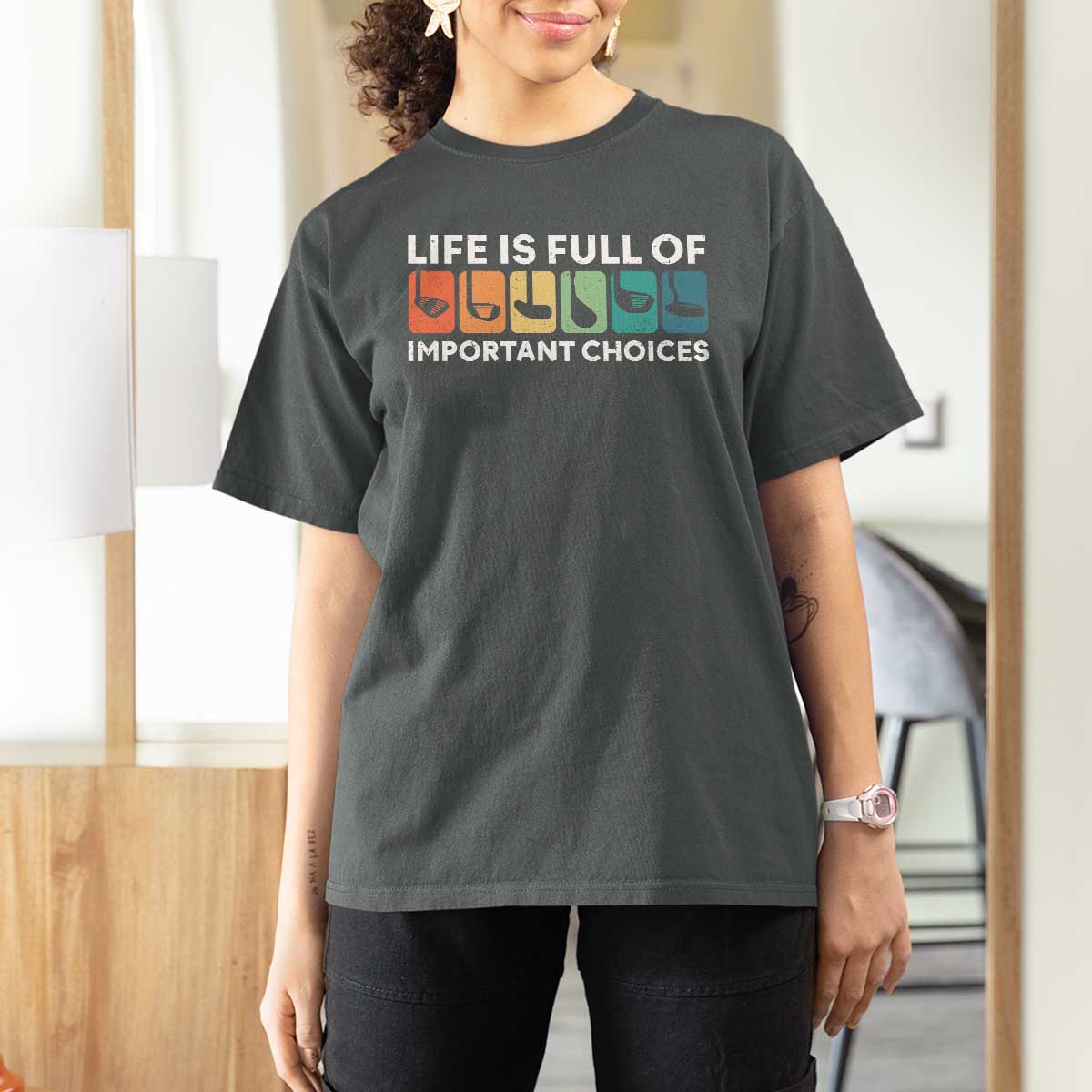 Life is Full of Important Choices T Shirt For Women Funny Retro Golfing Clubs Golf Lover Gift - Wonder Print Shop