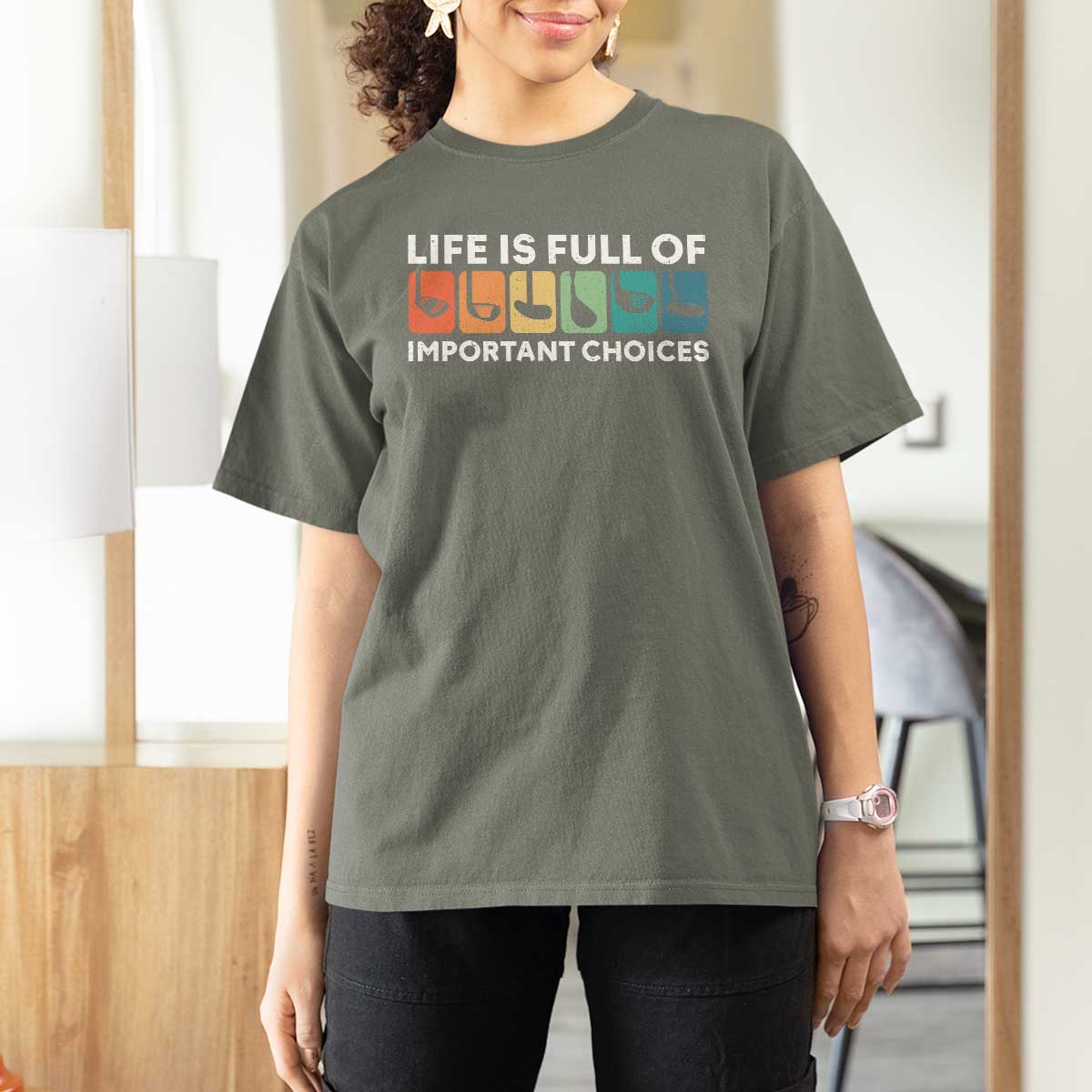 Life is Full of Important Choices T Shirt For Women Funny Retro Golfing Clubs Golf Lover Gift - Wonder Print Shop