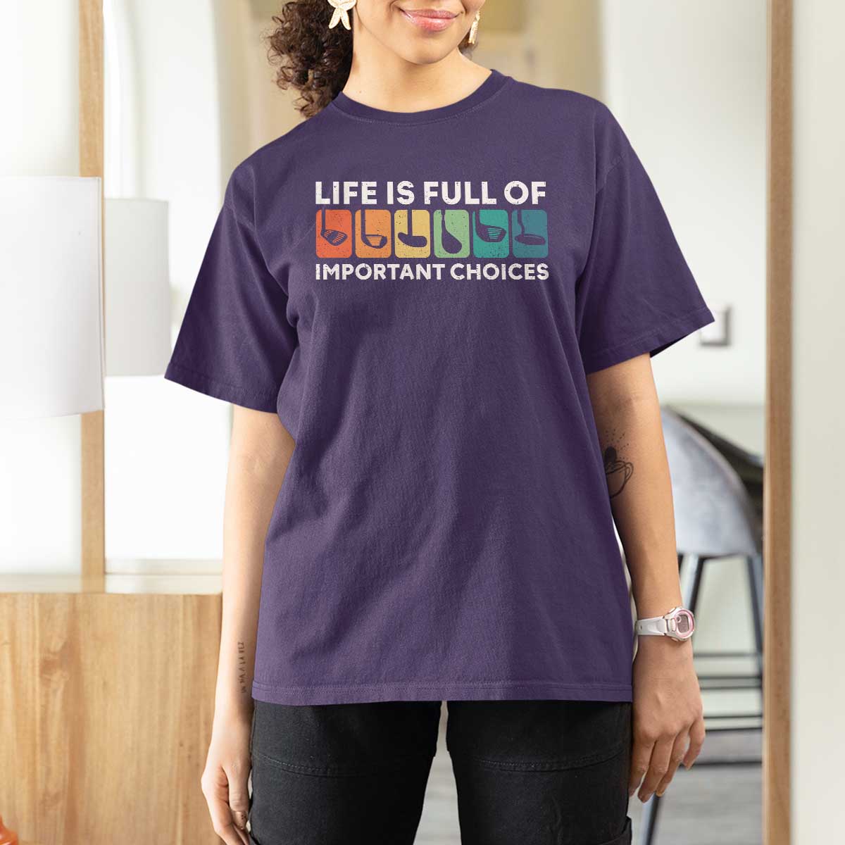 Life is Full of Important Choices T Shirt For Women Funny Retro Golfing Clubs Golf Lover Gift - Wonder Print Shop