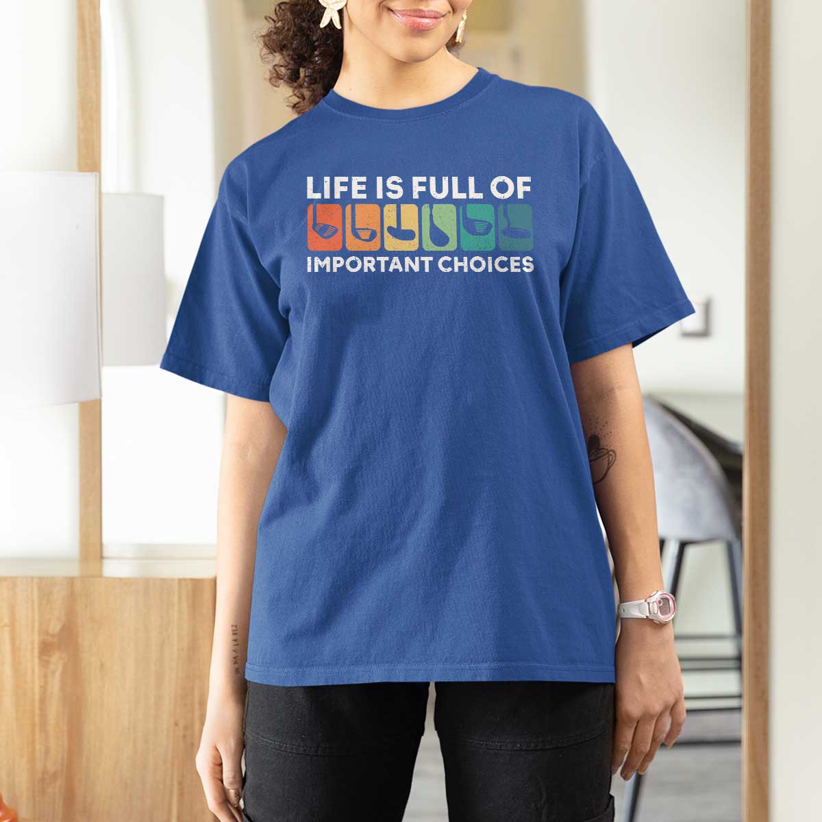 Life is Full of Important Choices T Shirt For Women Funny Retro Golfing Clubs Golf Lover Gift - Wonder Print Shop