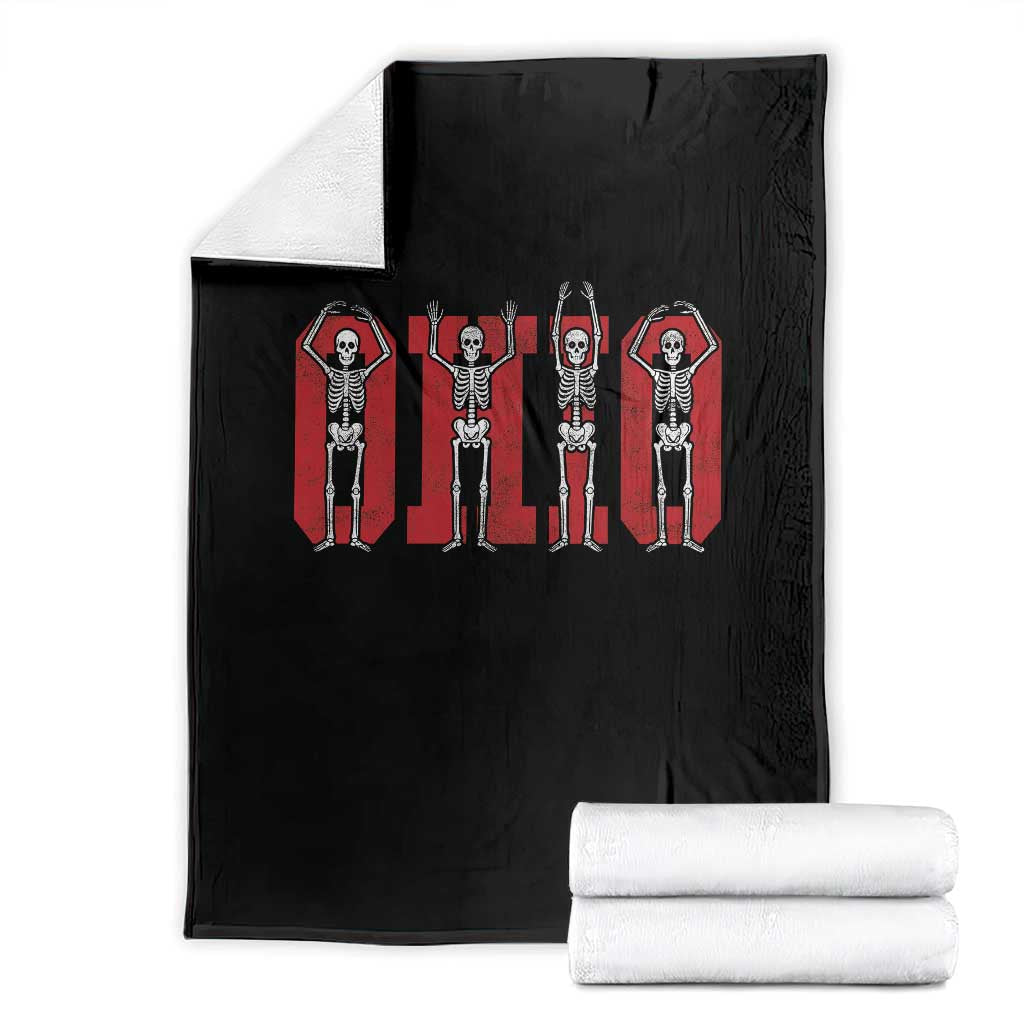O-H-I-O State Throw Blanket Funny Skeletons Ohio Vintage Halloween Team - Wonder Print Shop