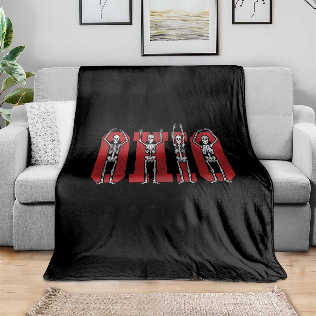 O-H-I-O State Throw Blanket Funny Skeletons Ohio Vintage Halloween Team - Wonder Print Shop