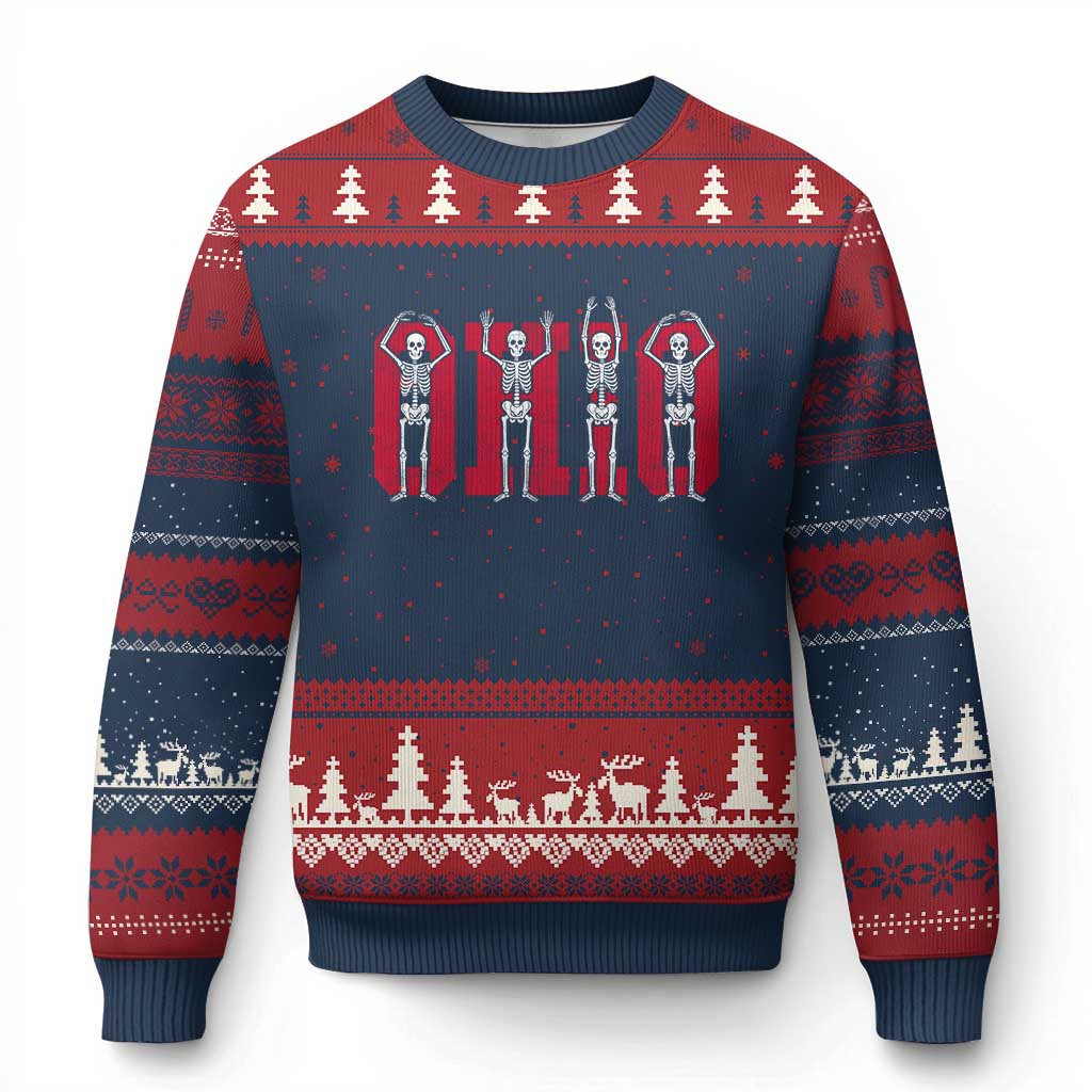 O-H-I-O State Ugly Christmas Sweater Funny Skeletons Ohio Vintage Halloween Team - Wonder Print Shop