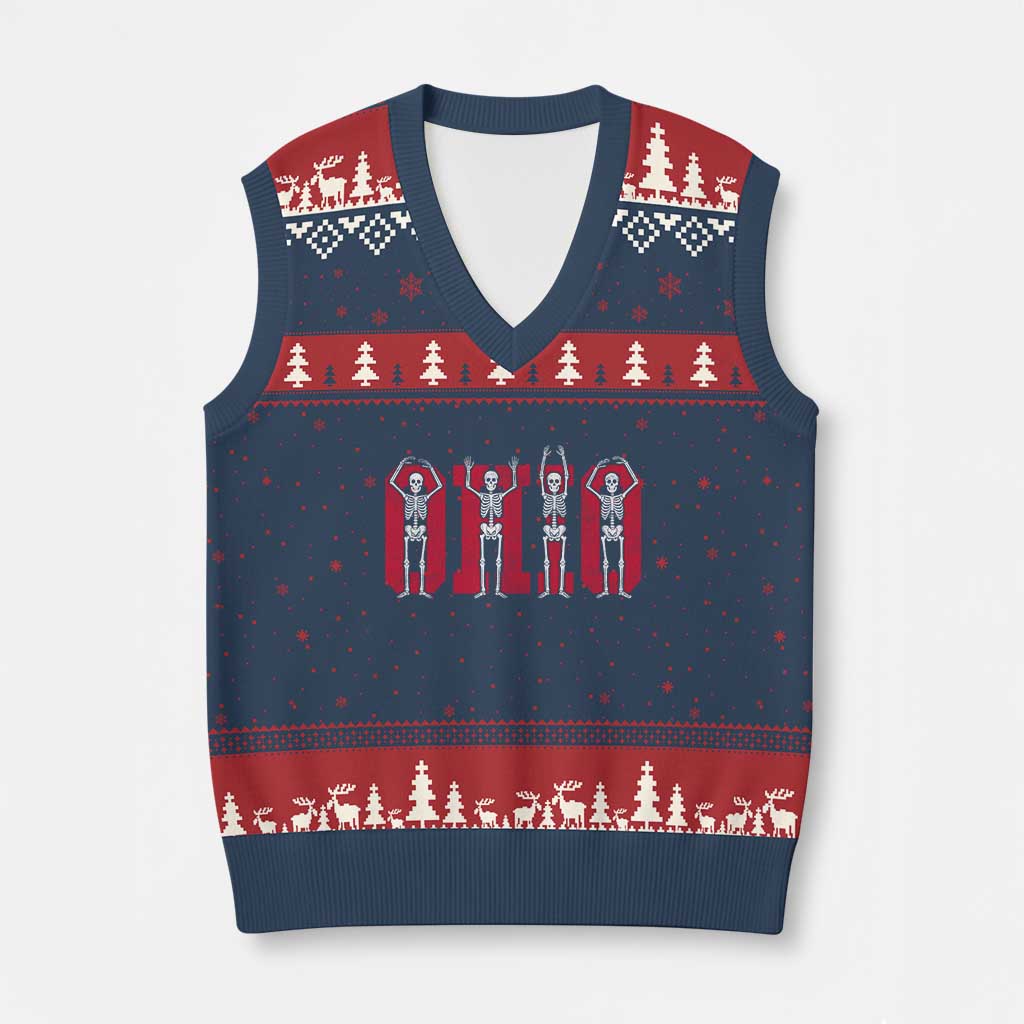 O-H-I-O State V-Neck Knit Sweater Vest Funny Skeletons Ohio Vintage Halloween Team - Wonder Print Shop