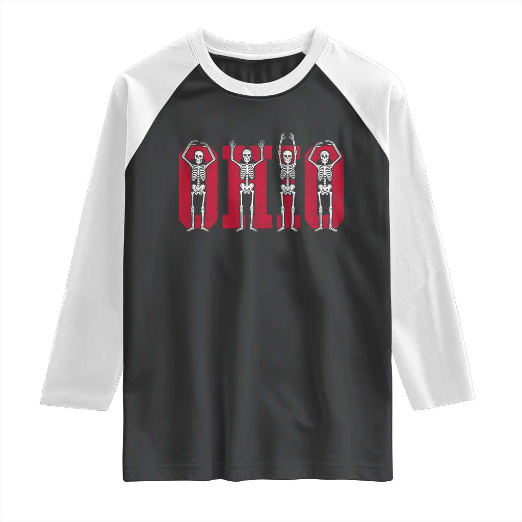 O-H-I-O State Raglan Shirt Funny Skeletons Ohio Vintage Halloween Team - Wonder Print Shop