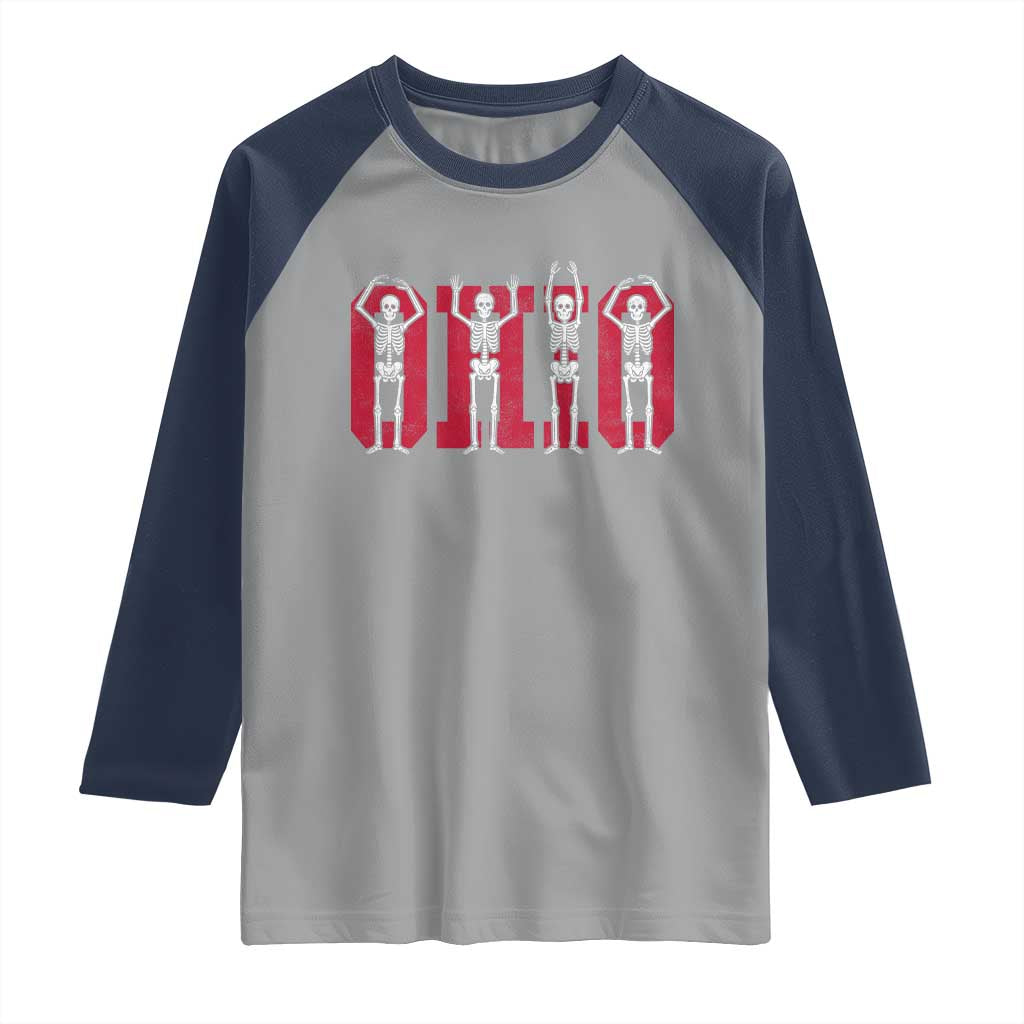 O-H-I-O State Raglan Shirt Funny Skeletons Ohio Vintage Halloween Team - Wonder Print Shop