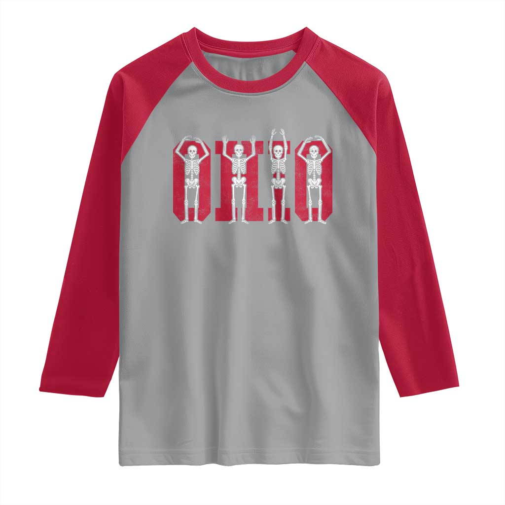 O-H-I-O State Raglan Shirt Funny Skeletons Ohio Vintage Halloween Team - Wonder Print Shop