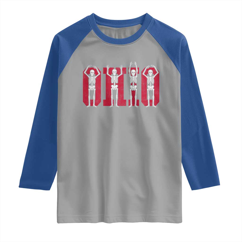 O-H-I-O State Raglan Shirt Funny Skeletons Ohio Vintage Halloween Team - Wonder Print Shop