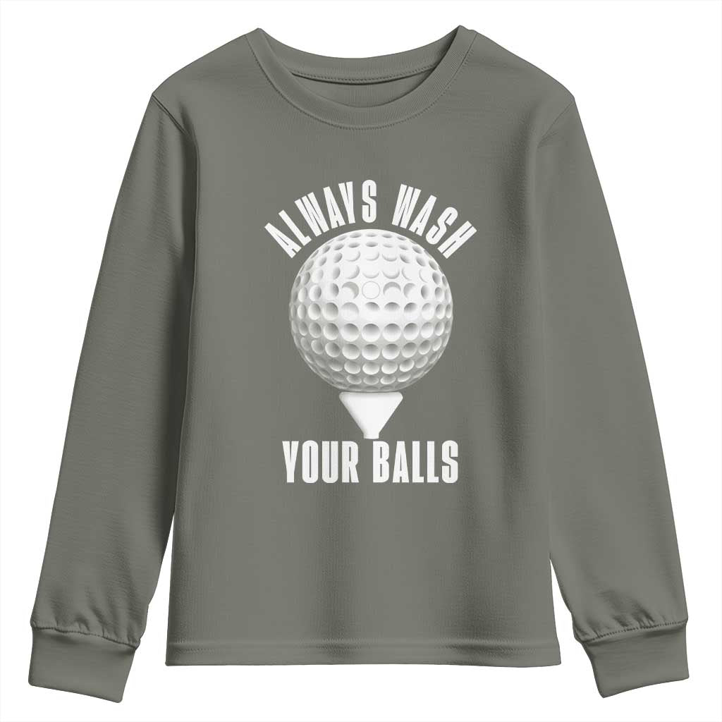 Funny Golf Youth Sweatshirt Always Wash Your Balls Meme - Wonder Print Shop