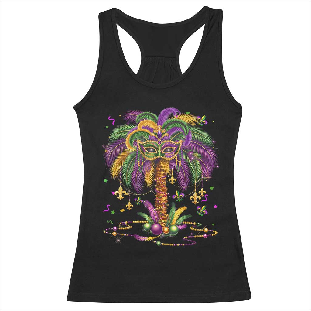 Mardi Gras Bead Tree Racerback Tank Top Carnival New Orleans Hawaiian Tropical Palm Tree 2025