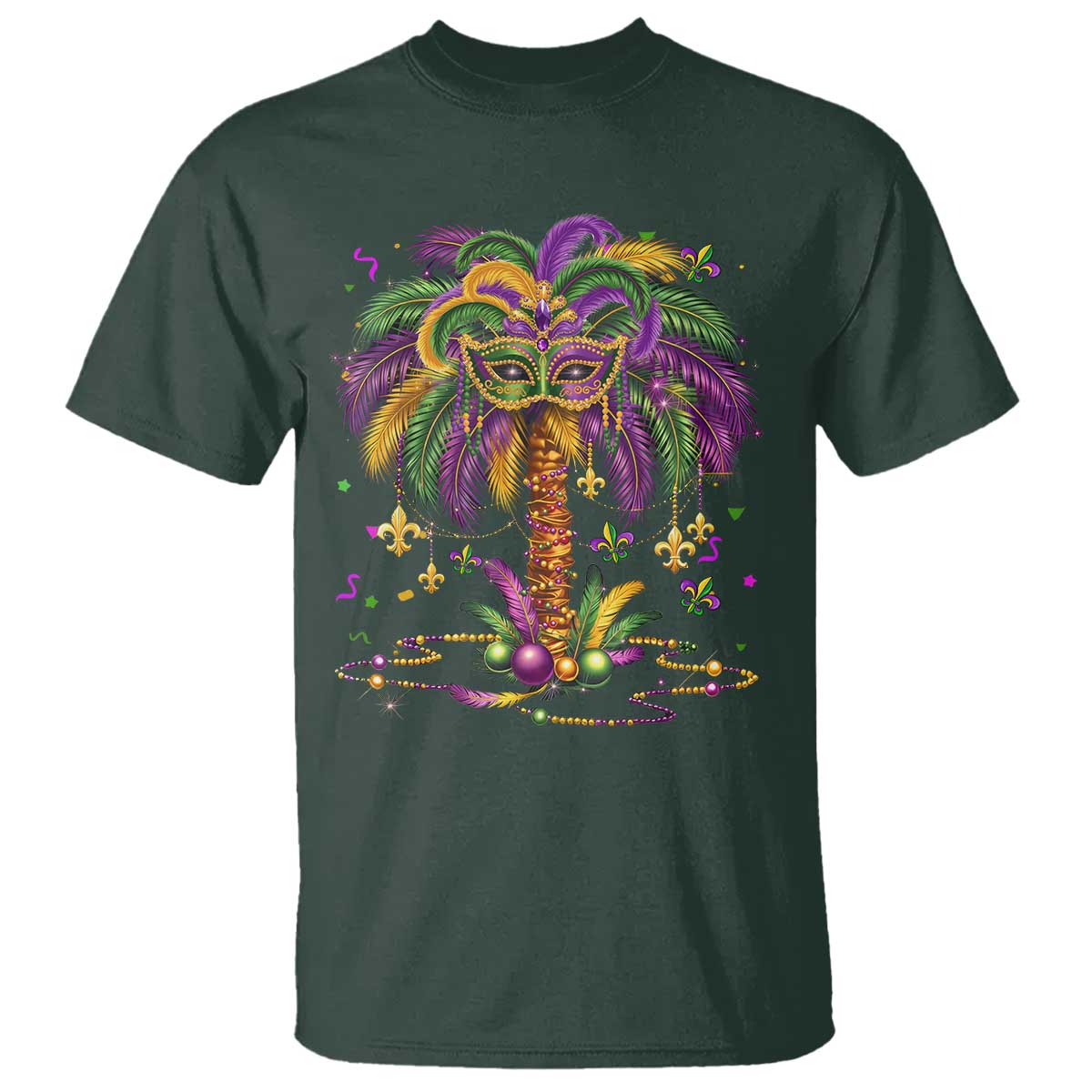 Mardi Gras Bead Tree T Shirt Carnival New Orleans Hawaiian Tropical Palm Tree 2025