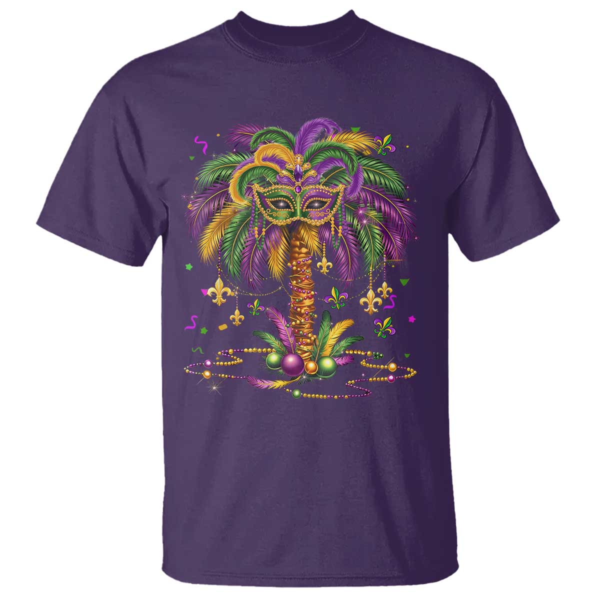 Mardi Gras Bead Tree T Shirt Carnival New Orleans Hawaiian Tropical Palm Tree 2025