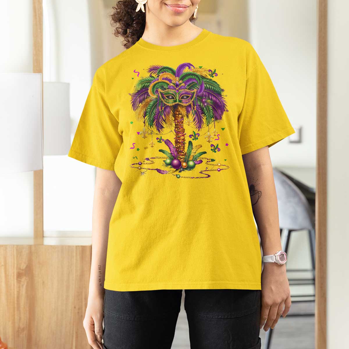 Mardi Gras Bead Tree T Shirt For Women Carnival New Orleans Hawaiian Tropical Palm Tree 2025