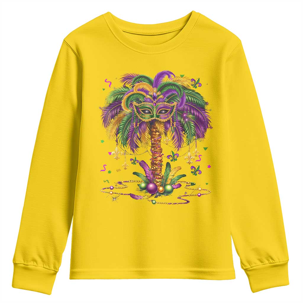 Mardi Gras Bead Tree Youth Sweatshirt Carnival New Orleans Hawaiian Tropical Palm Tree 2025