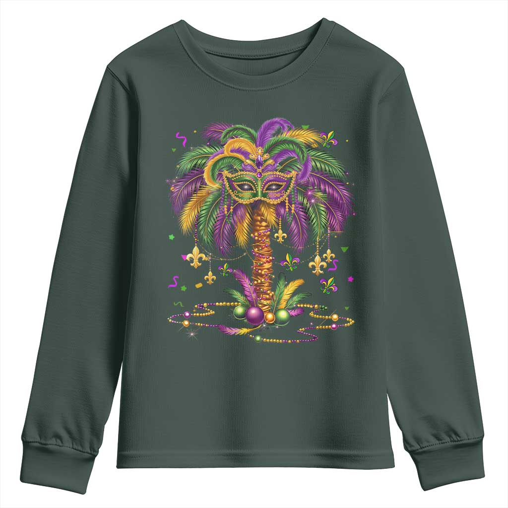Mardi Gras Bead Tree Youth Sweatshirt Carnival New Orleans Hawaiian Tropical Palm Tree 2025
