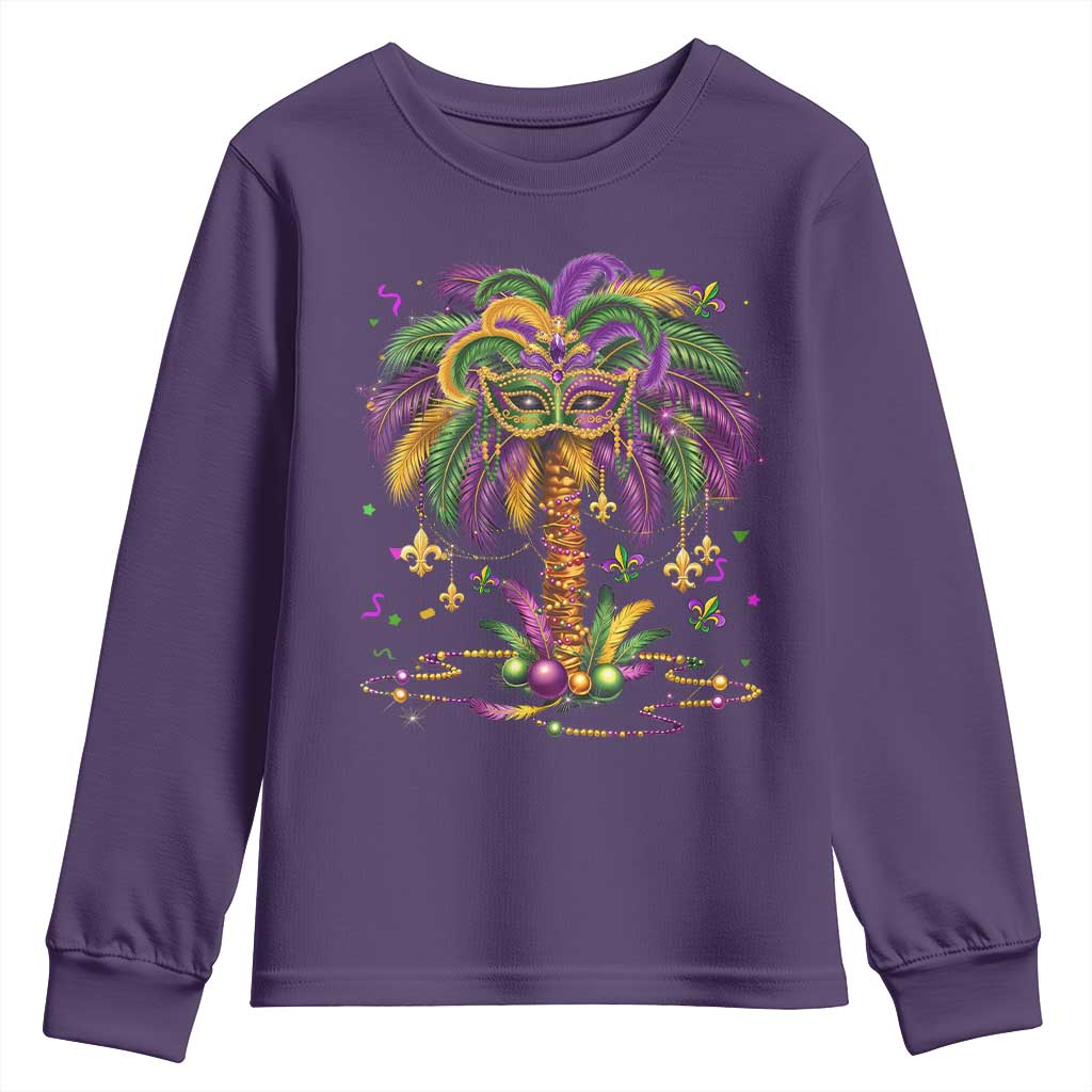 Mardi Gras Bead Tree Youth Sweatshirt Carnival New Orleans Hawaiian Tropical Palm Tree 2025
