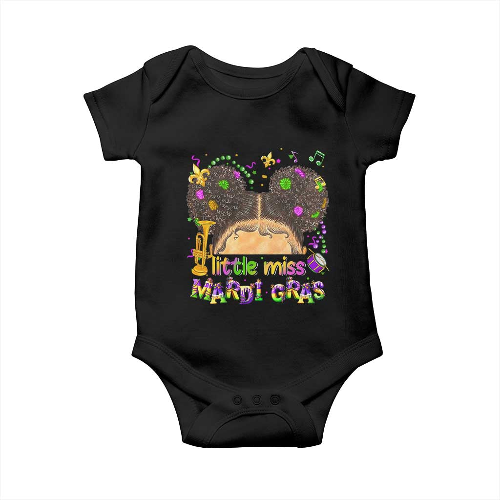 Little Miss Mardi Gras Afro Messy Bun Girls Baby Onesie