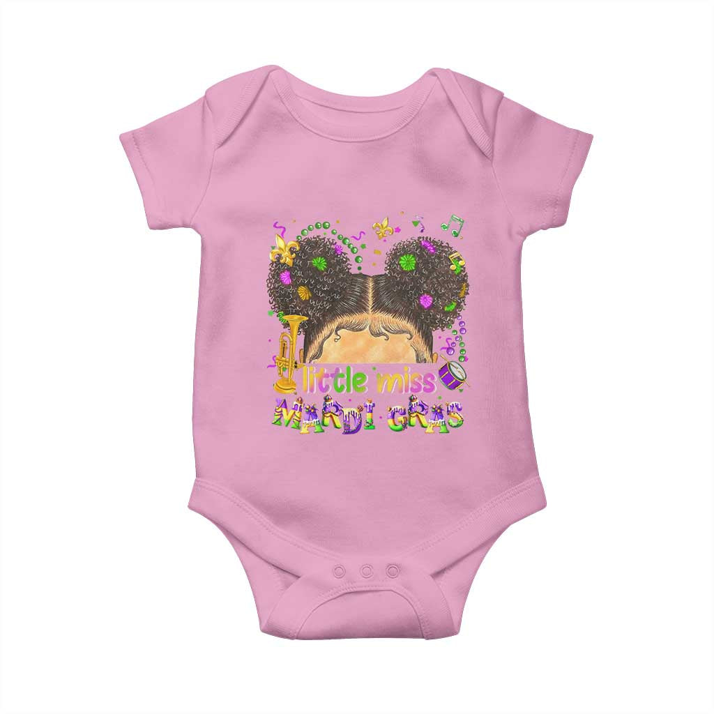 Little Miss Mardi Gras Afro Messy Bun Girls Baby Onesie