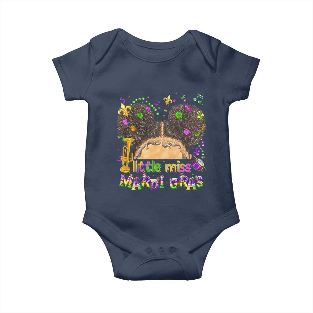 Little Miss Mardi Gras Afro Messy Bun Girls Baby Onesie