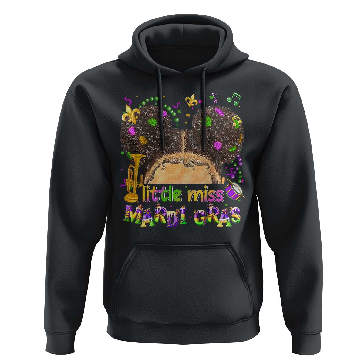 Little Miss Mardi Gras Afro Messy Bun Girls Hoodie
