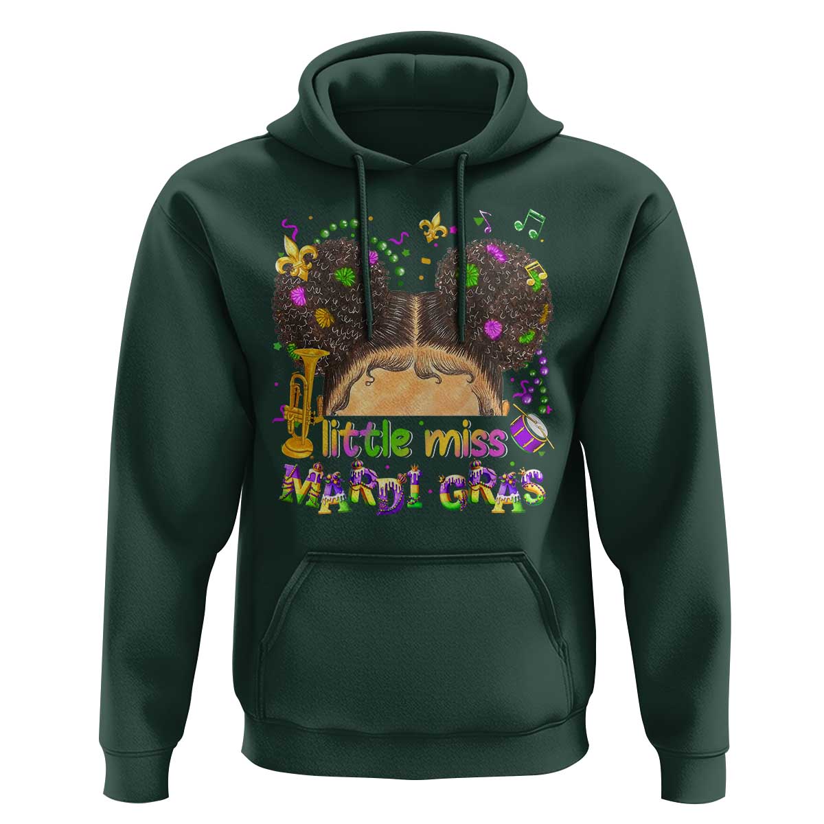 Little Miss Mardi Gras Afro Messy Bun Girls Hoodie