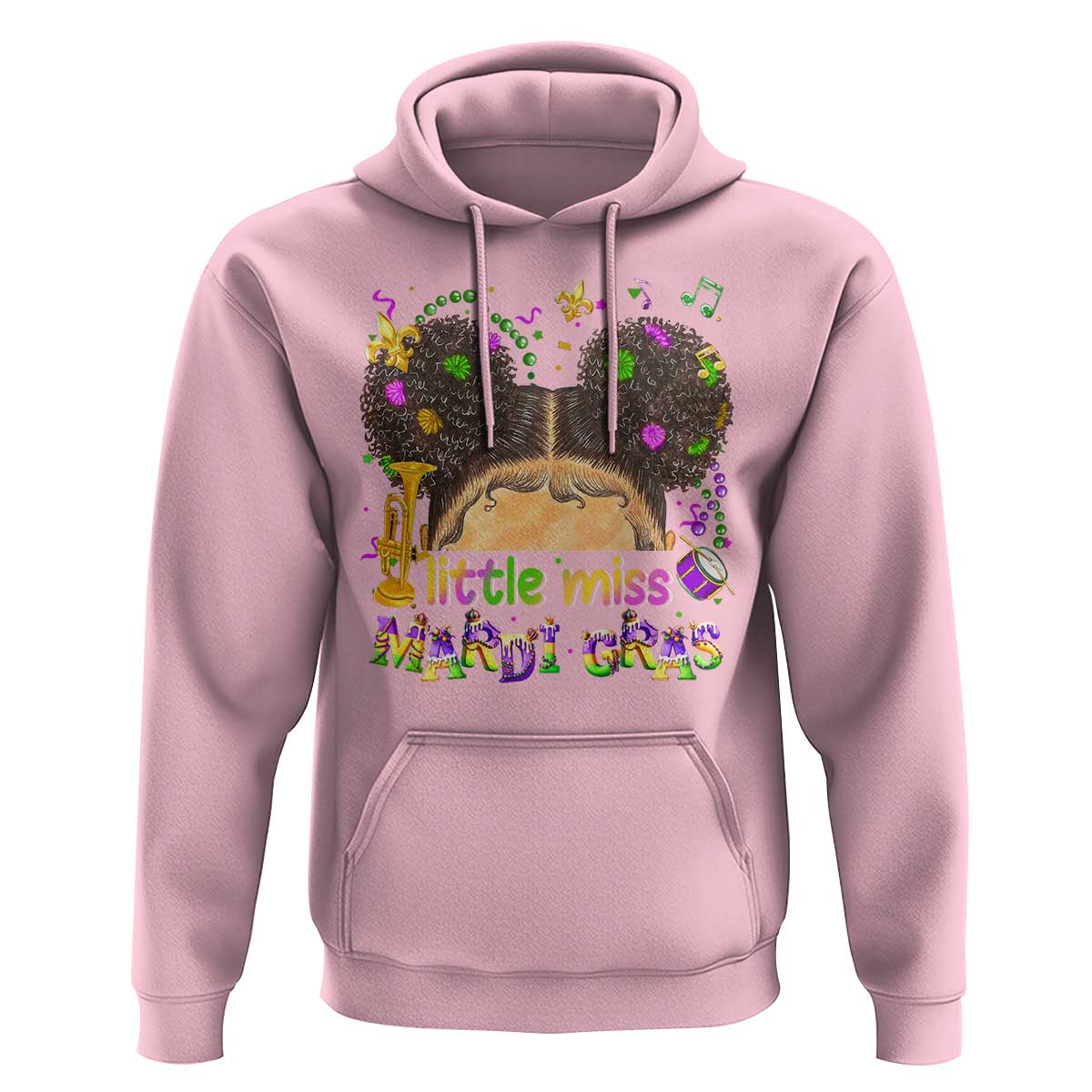 Little Miss Mardi Gras Afro Messy Bun Girls Hoodie