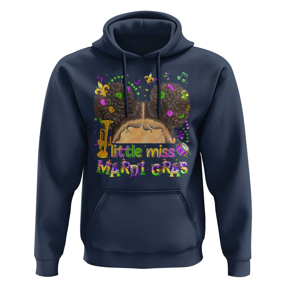 Little Miss Mardi Gras Afro Messy Bun Girls Hoodie