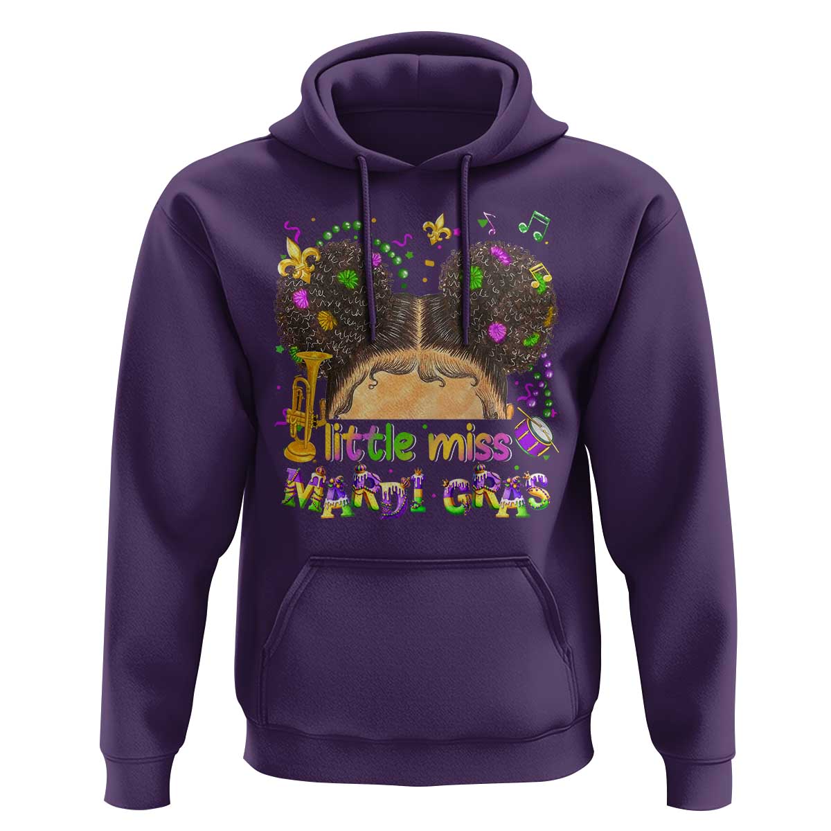 Little Miss Mardi Gras Afro Messy Bun Girls Hoodie