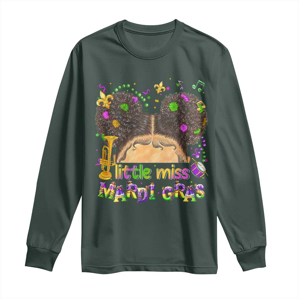 Little Miss Mardi Gras Afro Messy Bun Girls Long Sleeve Shirt